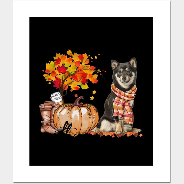 Fall In Love With Shiba Inus Fall Pumpkin Thanksgiving Wall Art by Gearlds Leonia